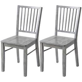 Homcom - Chairs Set of 2 Ergonomic Solid Wood, Armless Kitchen Chairs with Rubberwood Legs - Rustic Gray