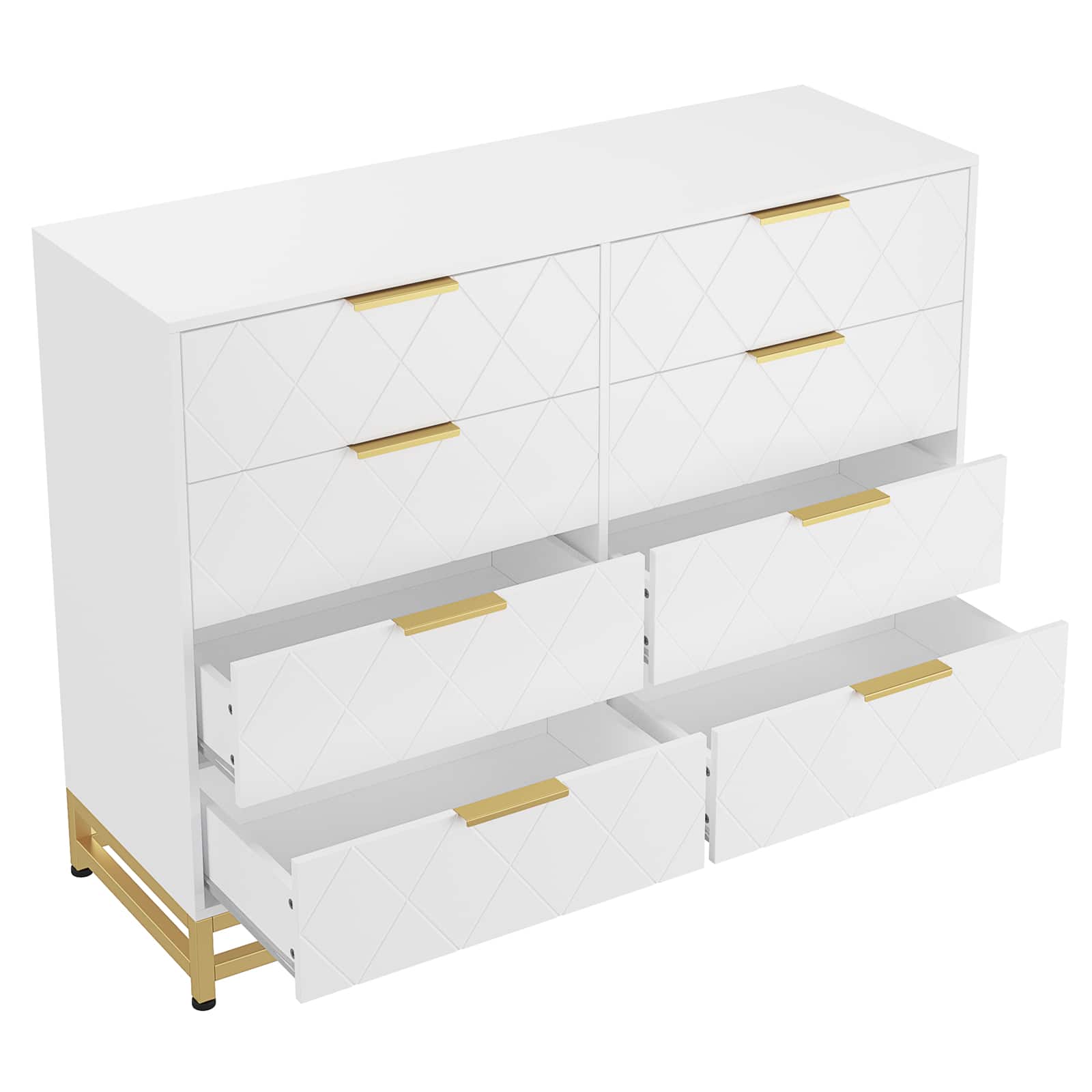 Babevy - SLifet 8 Drawer Dresser with Metal Handles - White