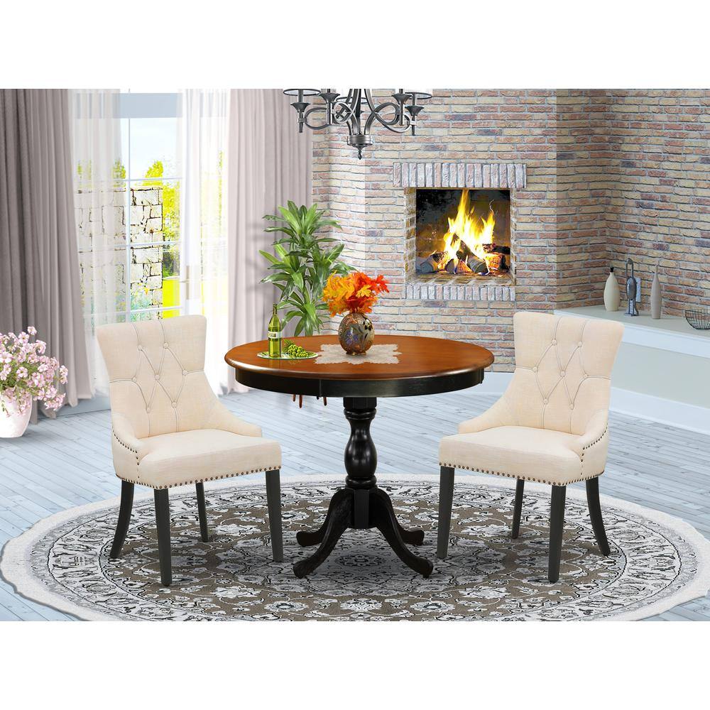 Angle. East West Furniture - East West Furniture 3-Pc Dining Table Set Consists of a Kitchen Table and 2 Light Beige Linen Fabric Upholstered Chairs - Multi-Color.