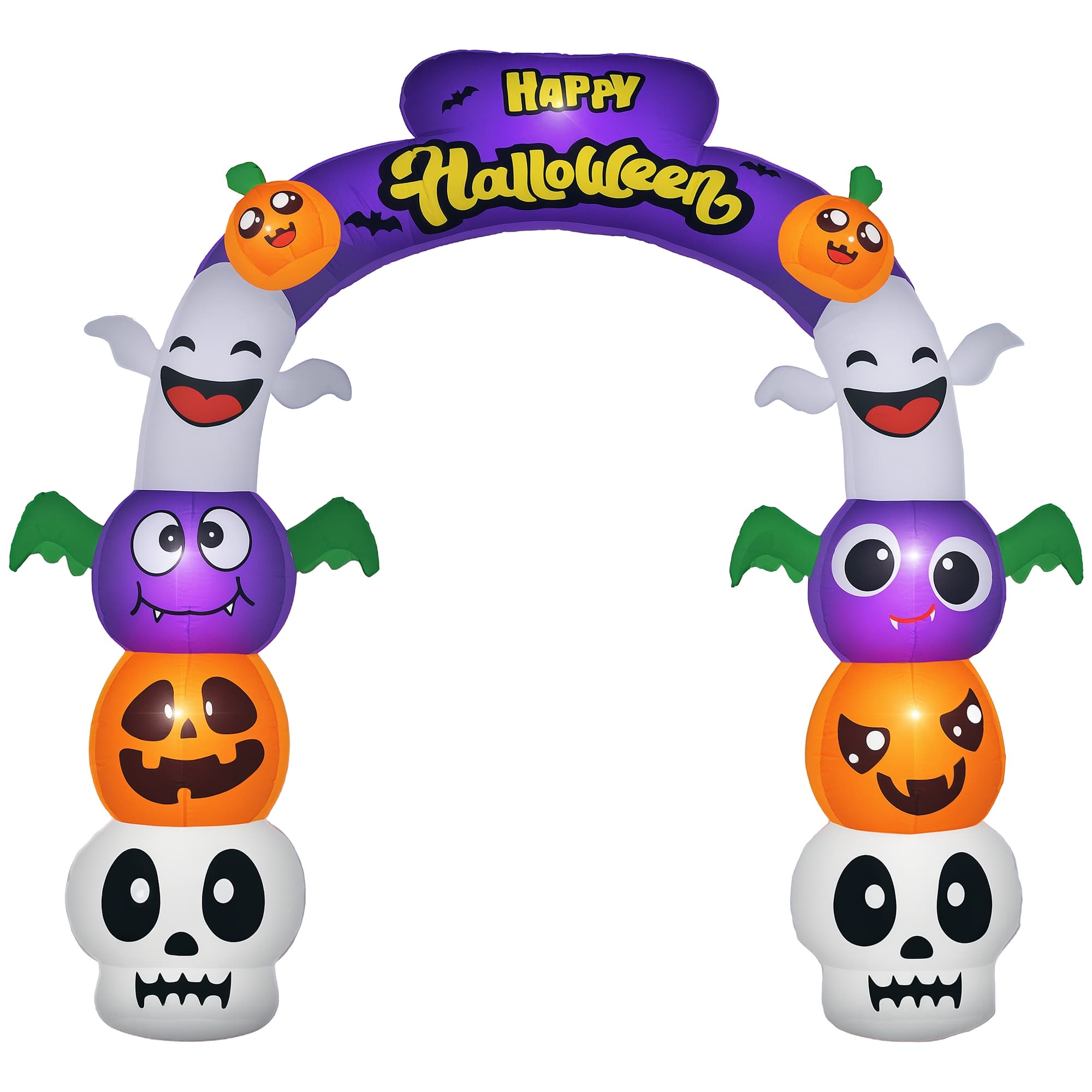 Outsunny - 8ft Halloween Inflatable Archway, Outdoor LED Display with Pumpkins, Skulls and Ghosts, Waterproof Decor - Multi-colored