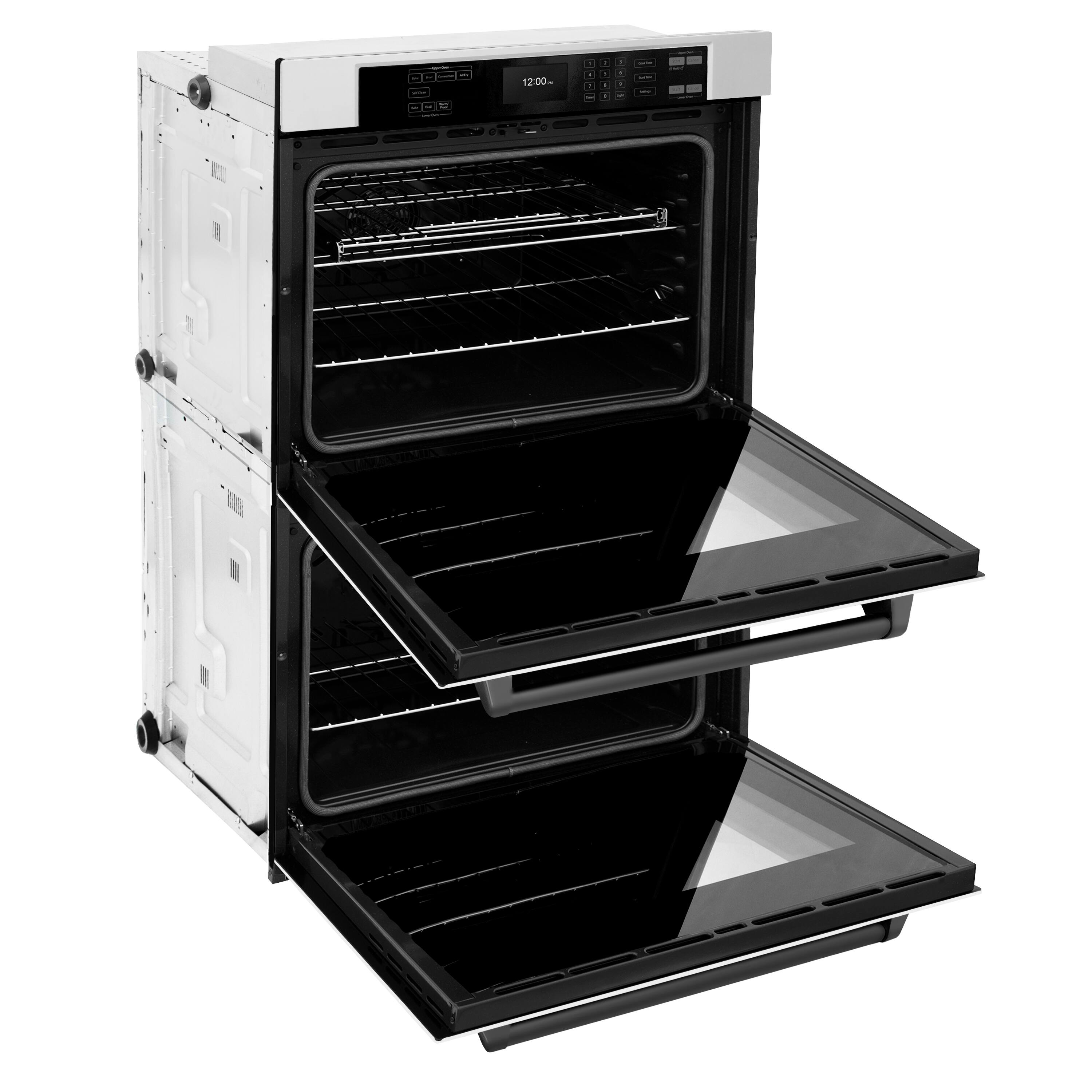 Alt View 1. ZLINE - 30 in. Autograph Double Wall Oven w/ Air Fry and White Doors w/ Black Handles - Stainless steel.