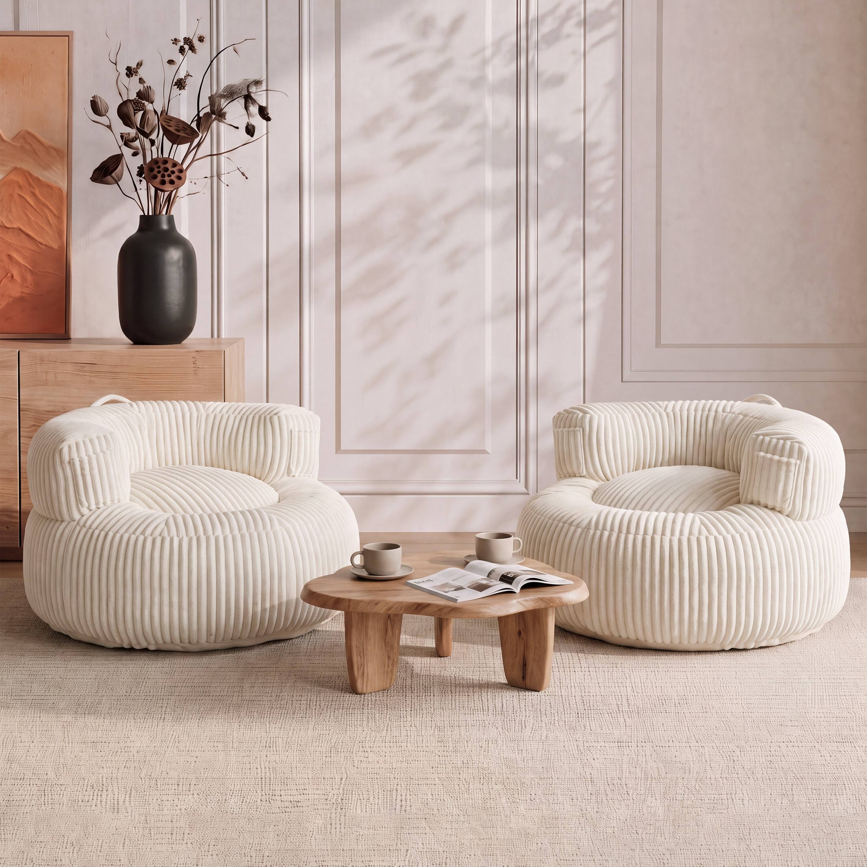 Alt View 8. Vipbear - 44" Round Single Couch Sofa for Small Spaces, Boneless Accent Chair Circle Bean Bag Sofa for Living Room Bedroom, Dorm - off-white.