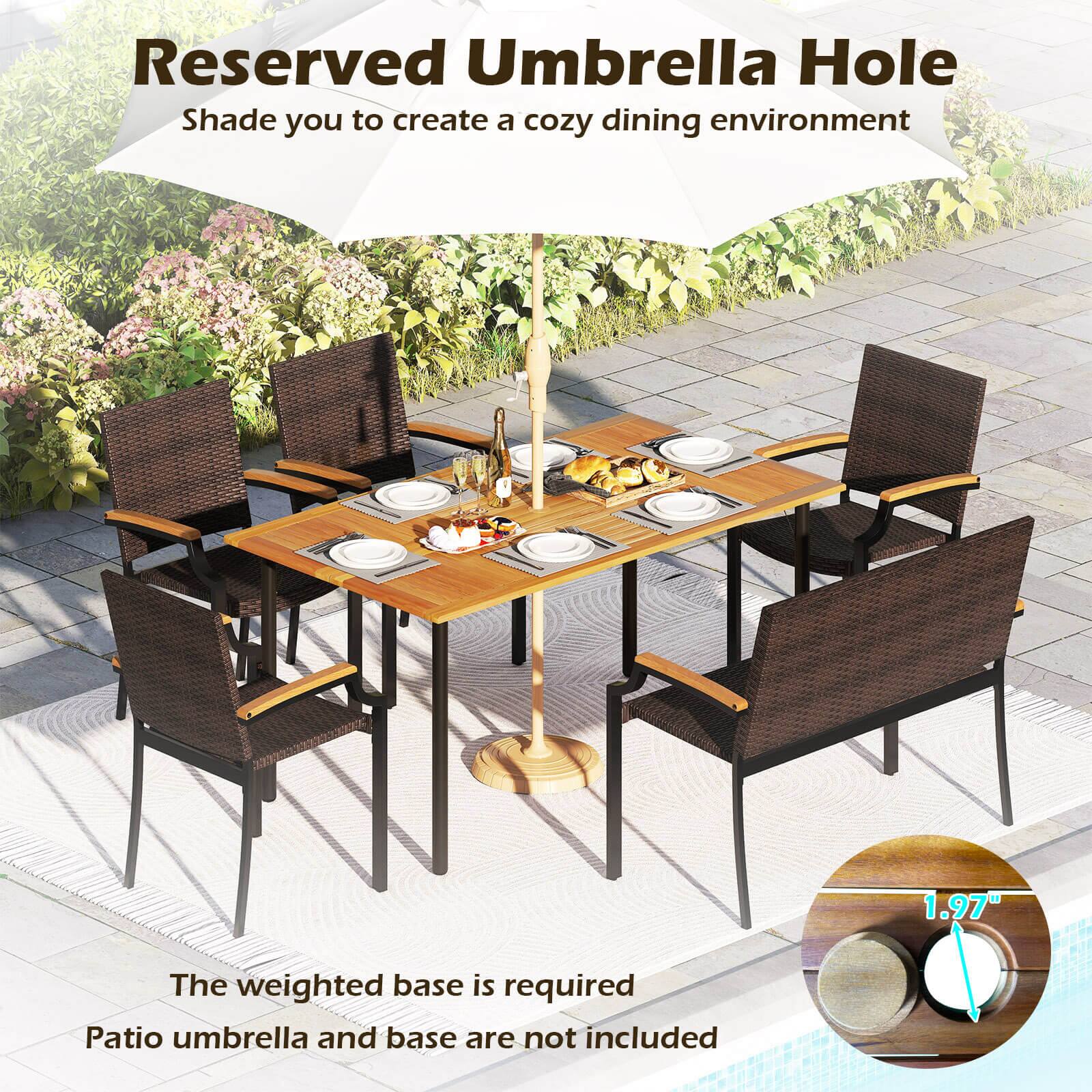 Alt View 5. Costway - Costway 6 PCS Outdoor Dining Set with Acacia Wood Tabletop, 1.97" Umbrella Hole for Deck - Mix Brown.