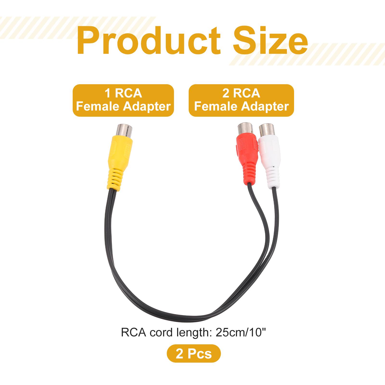 Product Size  
1 RCA Female Adapter  
2 RCA Female Adapter  
RCA cord length: 25cm/10"  
2 Pcs