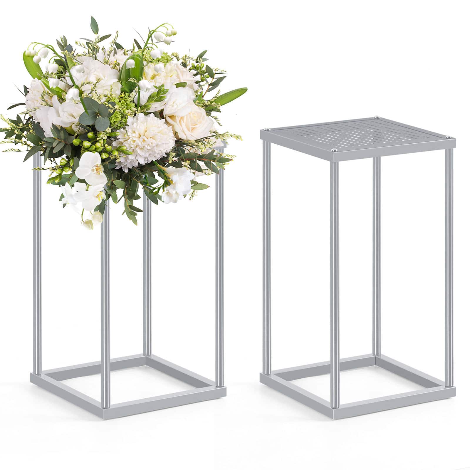 Oumilen - 2 Pcs Metal Flower Vases with Mesh Plates