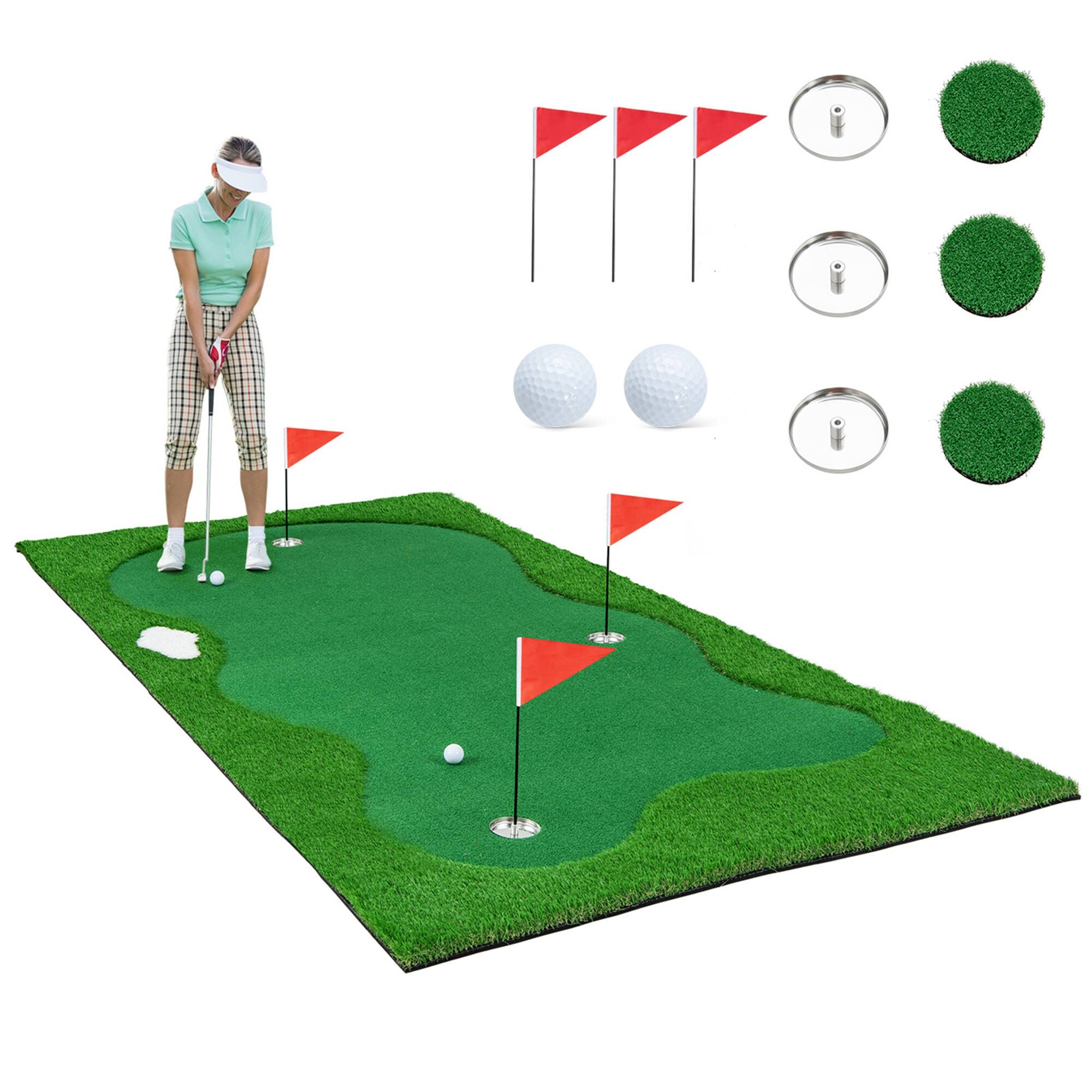 Costway - 10 x 5 FT Golf Putting Professional Golf Training Mat with 2 Golf Balls - Green