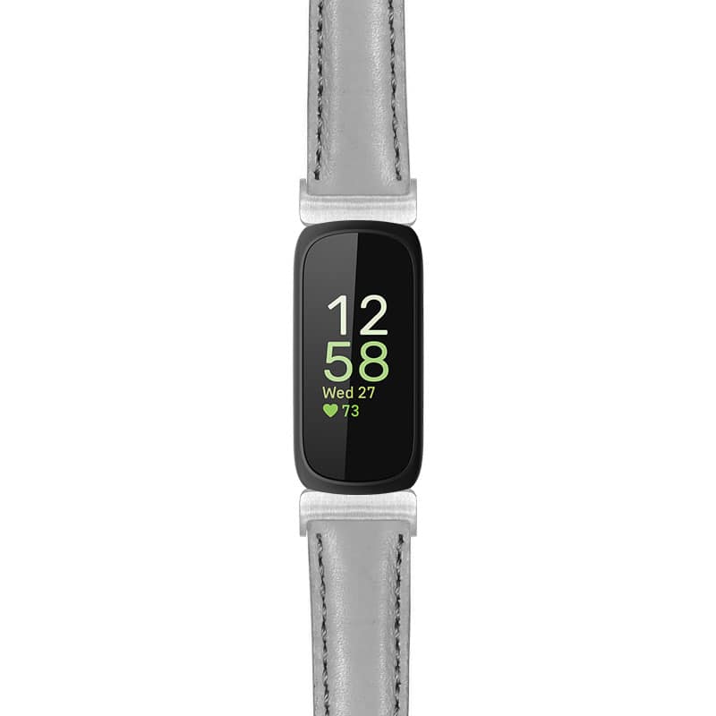 StrapsCo - Everyday Leather Watch Band Strap For Fitbit Inspire 3 (Extra Short) - Grey (Silver Hardware)