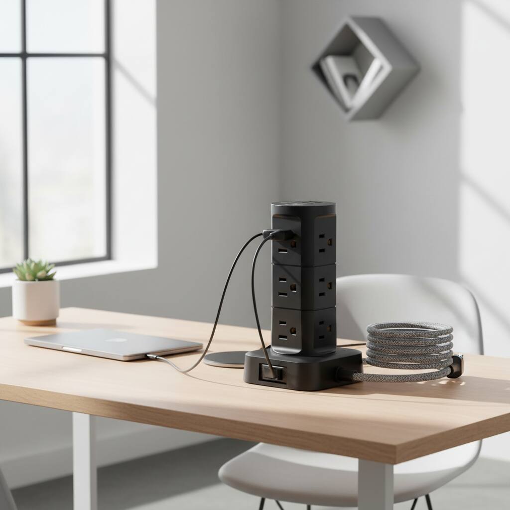 Alt View 1. Dazzed Corner - Tower Surge Protector – 12 Outlets, 4 USB, 6Ft Flat Cord - Black.