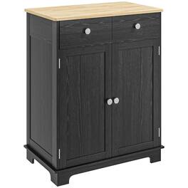 Homcom - Sideboard with Solid Wood Countertop, Modern Kitchen Storage Cabinet, Coffee Bar Cabinet with 2 Drawers, Doors - Distressed Black