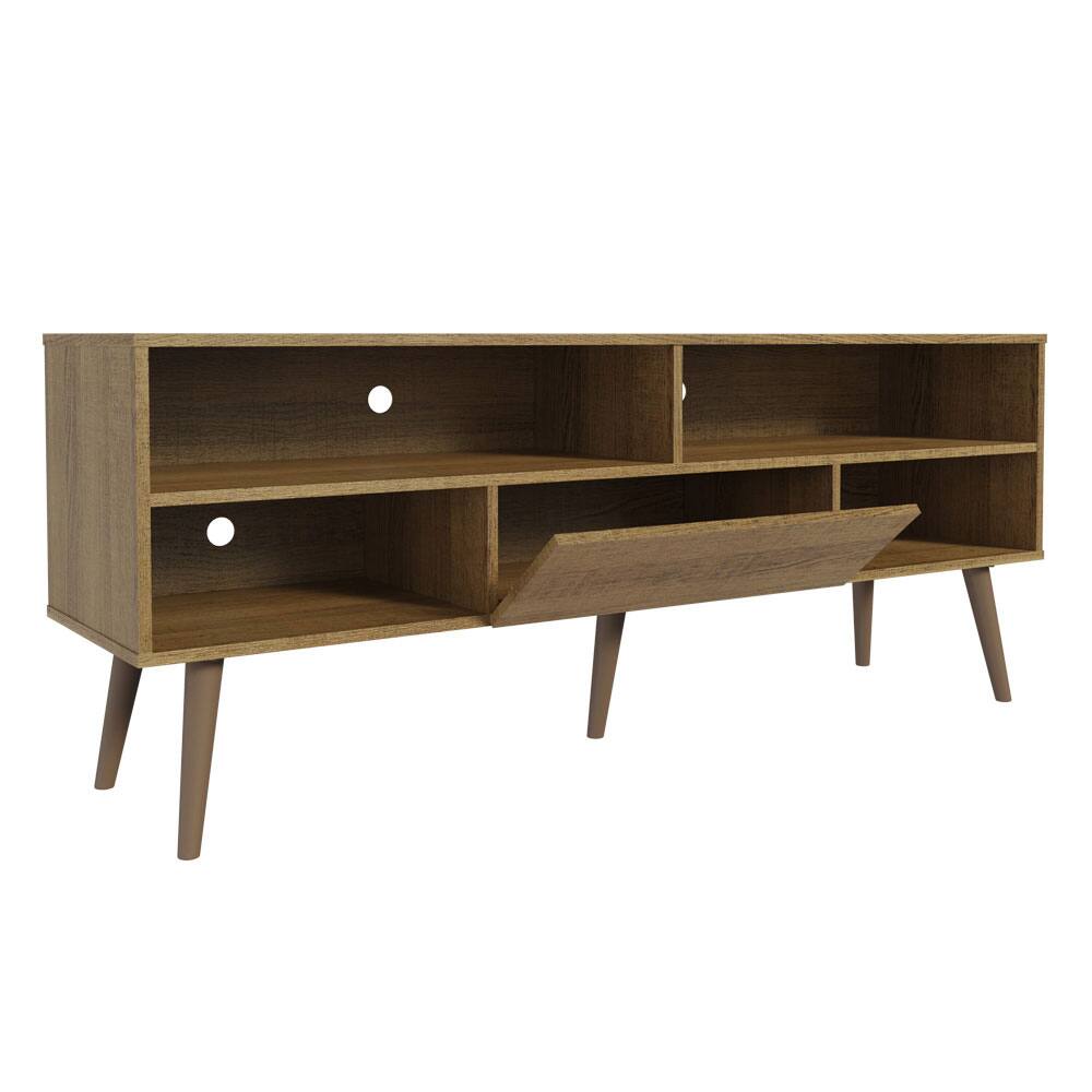 Back. Madesa - Madesa TV Stand with 1 Door and 4 Shelves 59"L Cable Management Media Storage - Rustic - Rustic.