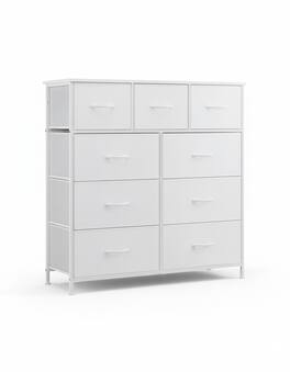 AOITUN - Wide 9-Drawer Fabric Dresser 47", Storage Chest with Narrow Depth, Horizontal Organizer for Bedroom - White