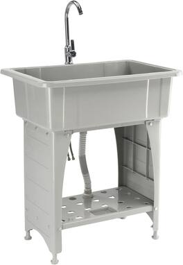 Winado - Freestanding Utility Sink with Dual Temperature Faucet & Bottom Storage Shelf for Laundry Room, Garage Workshop Cleaning - Gray
