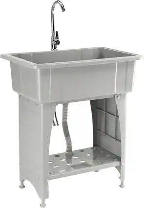 Front. Winado - Freestanding Utility Sink with Dual Temperature Faucet & Bottom Storage Shelf for Laundry Room, Garage Workshop Cleaning - Grey.