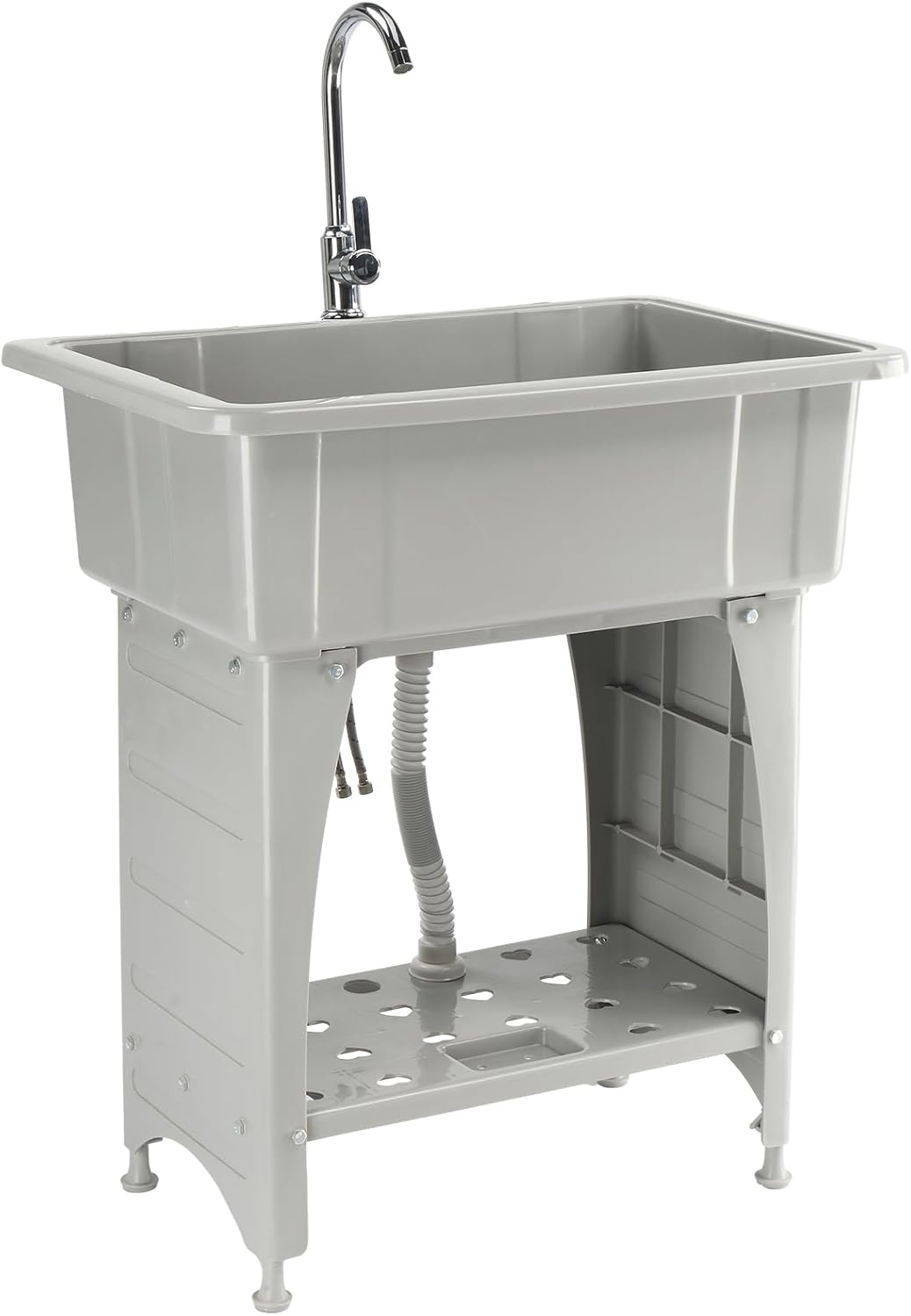 Front. Winado - Freestanding Utility Sink with Dual Temperature Faucet & Bottom Storage Shelf for Laundry Room, Garage Workshop Cleaning - Grey.