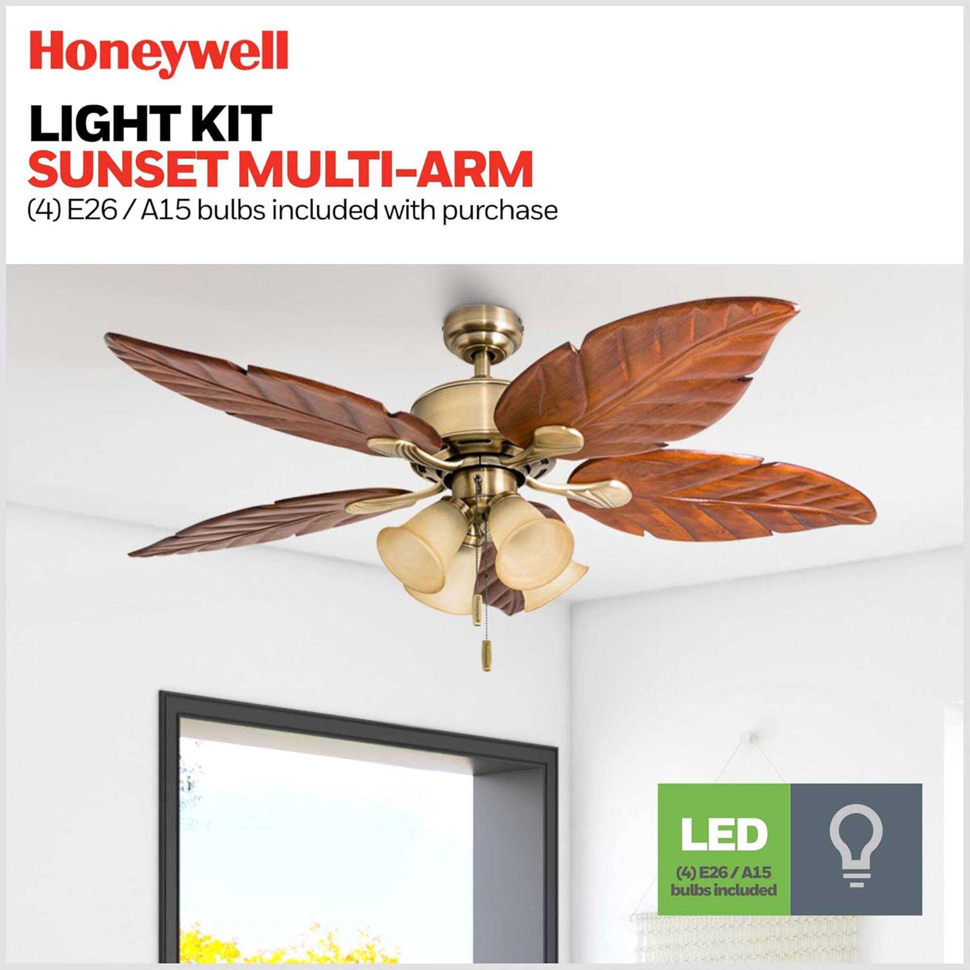 Honeywell LIGHT KIT SUNSET MULTI-ARM (4) E26/A15 bulbs included with purchase LED (4) E26/A15 bulbs included