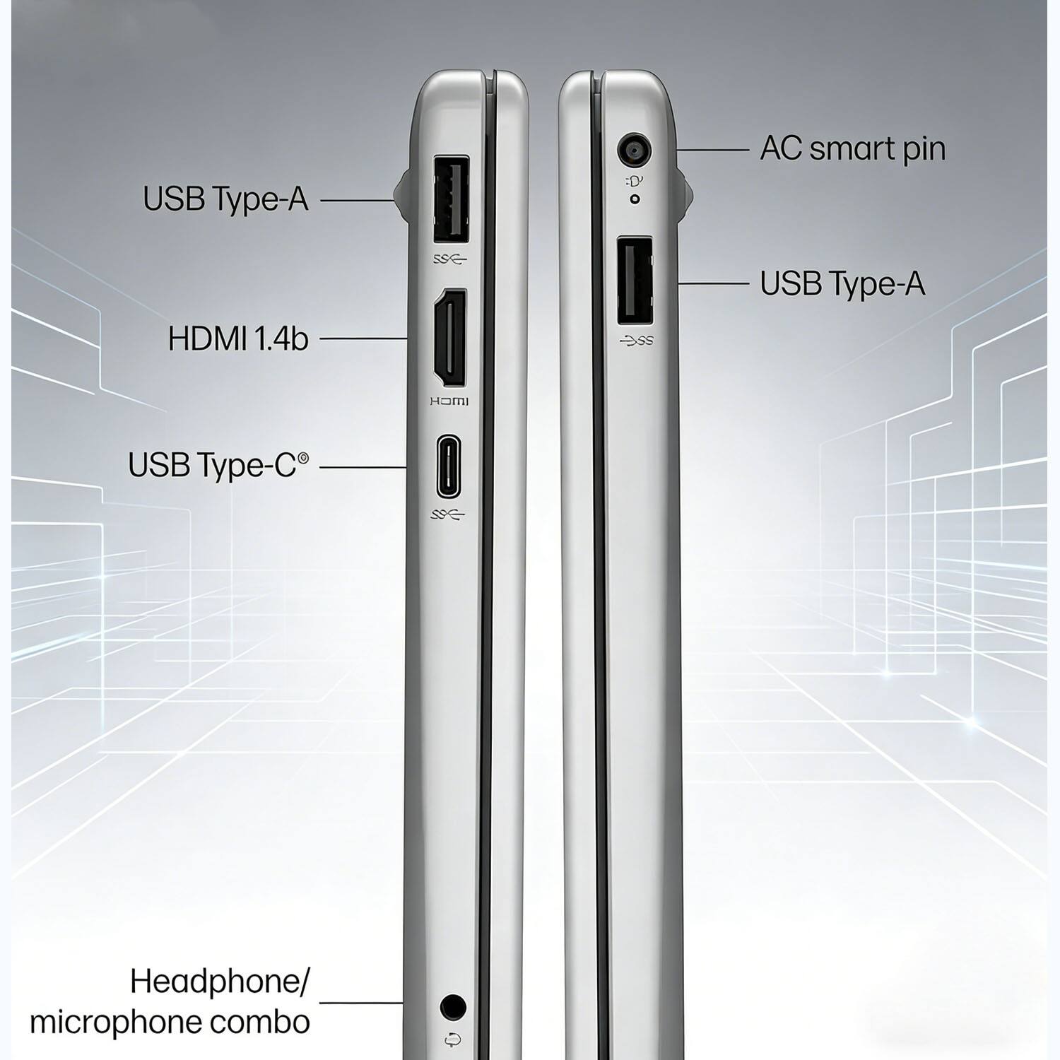 USB Type-A  
HDMI 1.4b  
USB Type-C  
AC smart pin  
USB Type-A  
Headphone/ microphone combo