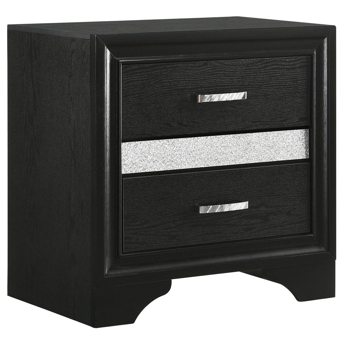 Angle. Loheer - Loheer Black Two Drawer Nightstand with Hidden Jewelry Tray and Crystal Handles - Black.