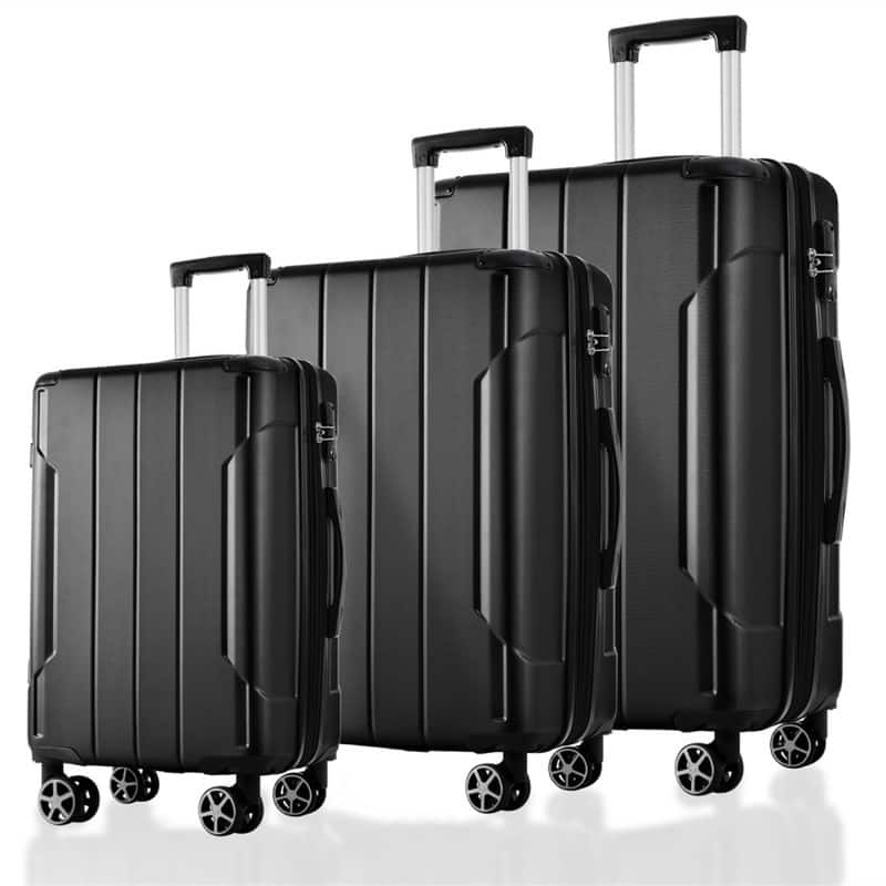 HTUTWOO - Luggage Sets 3 Piece for Travel - Expandable Hardshell ABS Suitcases with Double Spinner and TSA Lock, 20"/24"/28" - Black