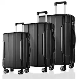 HTUTWOO - Luggage Sets 3 Piece for Travel - Expandable Hardshell ABS Suitcases with Double Spinner and TSA Lock, 20"/24"/28" - Black