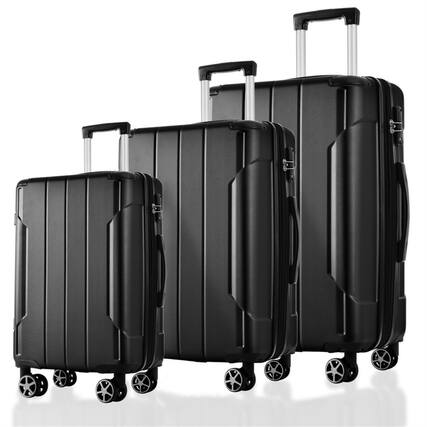 Front. HTUTWOO - Luggage Sets 3 Piece for Travel - Expandable Hardshell ABS Suitcases with Double Spinner and TSA Lock, 20"/24"/28" - Black.