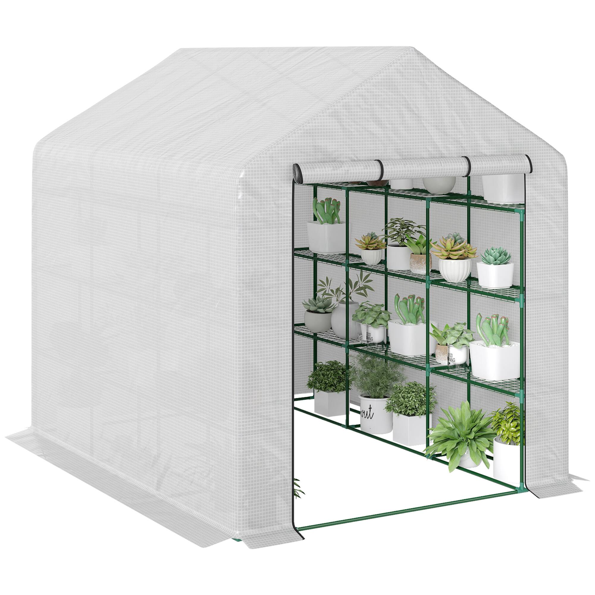Front. Outsunny - Walk-in Greenhouse with Roll-up Zipper Door, 18 Shelves, PE Cover.
