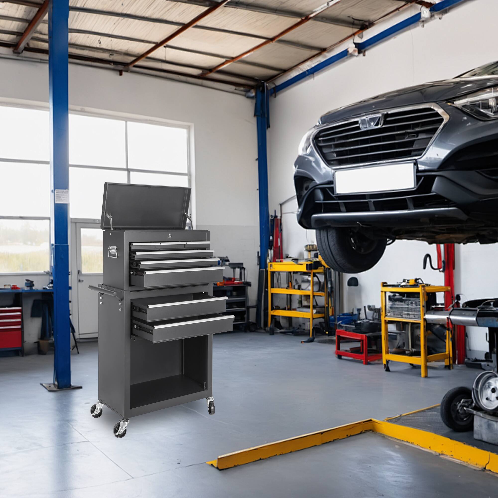 Alt View 1. Ecooso - 8-Drawer Tool Chest with Lockable Wheels, Detachable Top Box, Garage Storage Cabinet - Black.