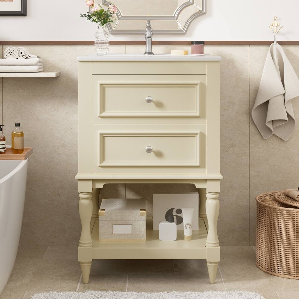 Left. Loheer - Loheer 20 inch bathroom vanity with sink Beige Bathroom Cabinet Retro Style - Beige.