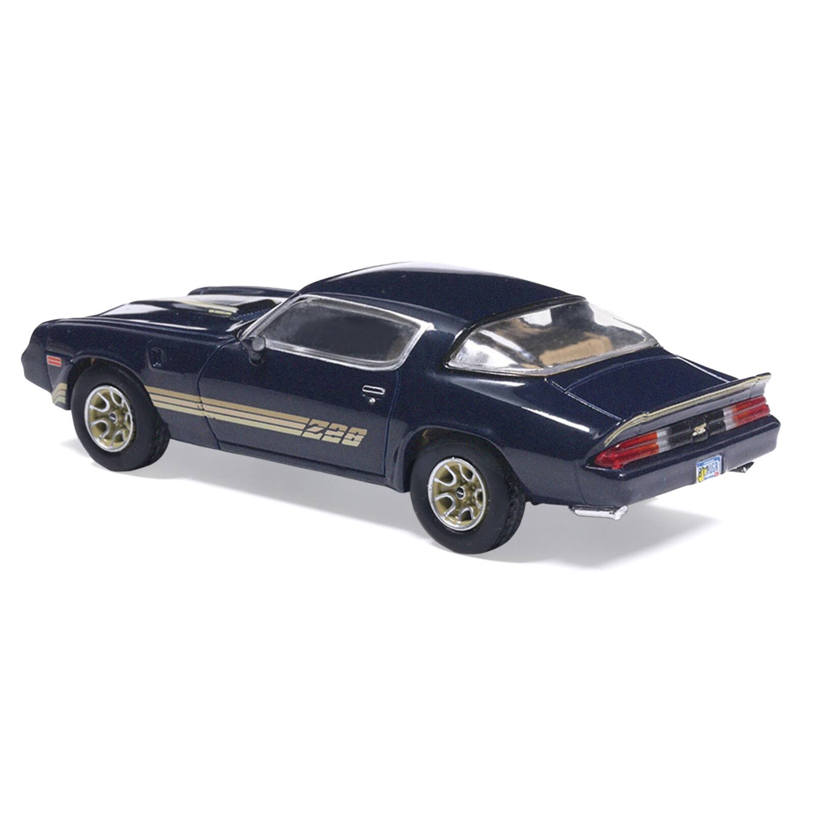 Alt View 2. IXO - 1981 Chevrolet Camaro Z28 Dark Blue Metallic with Gold Stripes and Interior 1/64 Diecast Model Car by IXO Models.