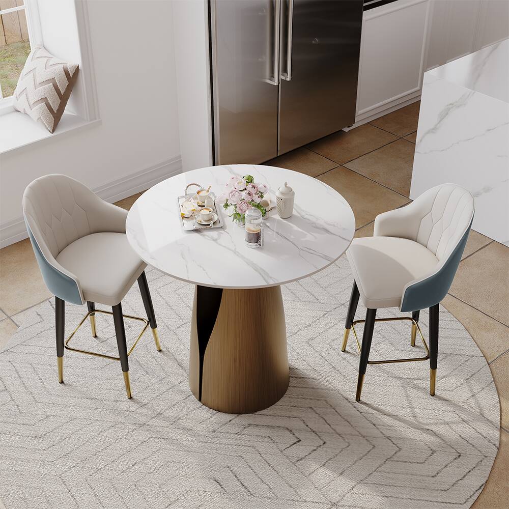 Angle. POVISON - 24" Modern Counter Stools Set of 2, Leather Bar Stools with Backs, Upholstered Bar Stools, Beige Bar Stools, Blue - Blue PU Leather.