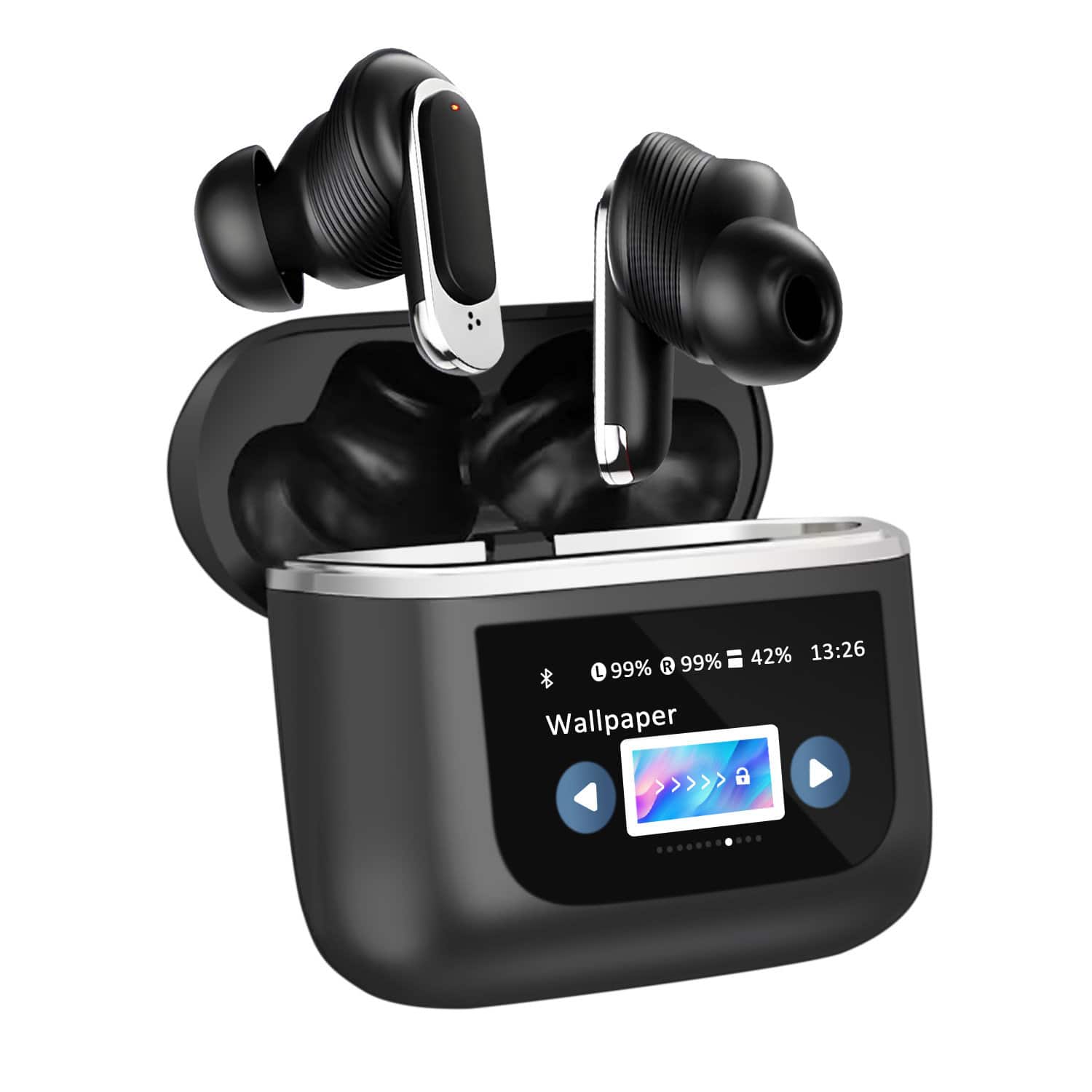 Alpha Digital - Ear-Buds- Bluetooth 5.3 w/ LCD Screen- TWS/Noise Cancel- 32Hr Playtime - Grey
