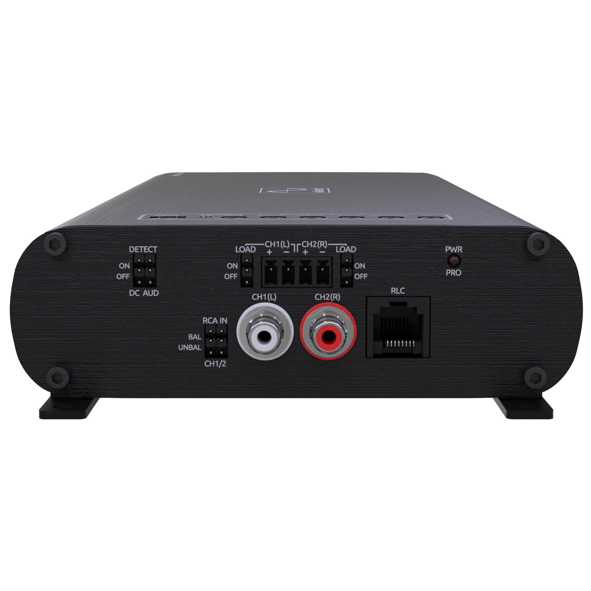 DETECT  
ON OFF  
DC AUD  

LOAD  
ON OFF  

CH1(L)  
CH2(R)  

RCA IN  
BAL UNBAL  

RLC  
RCA IN  

PWR  
PRO