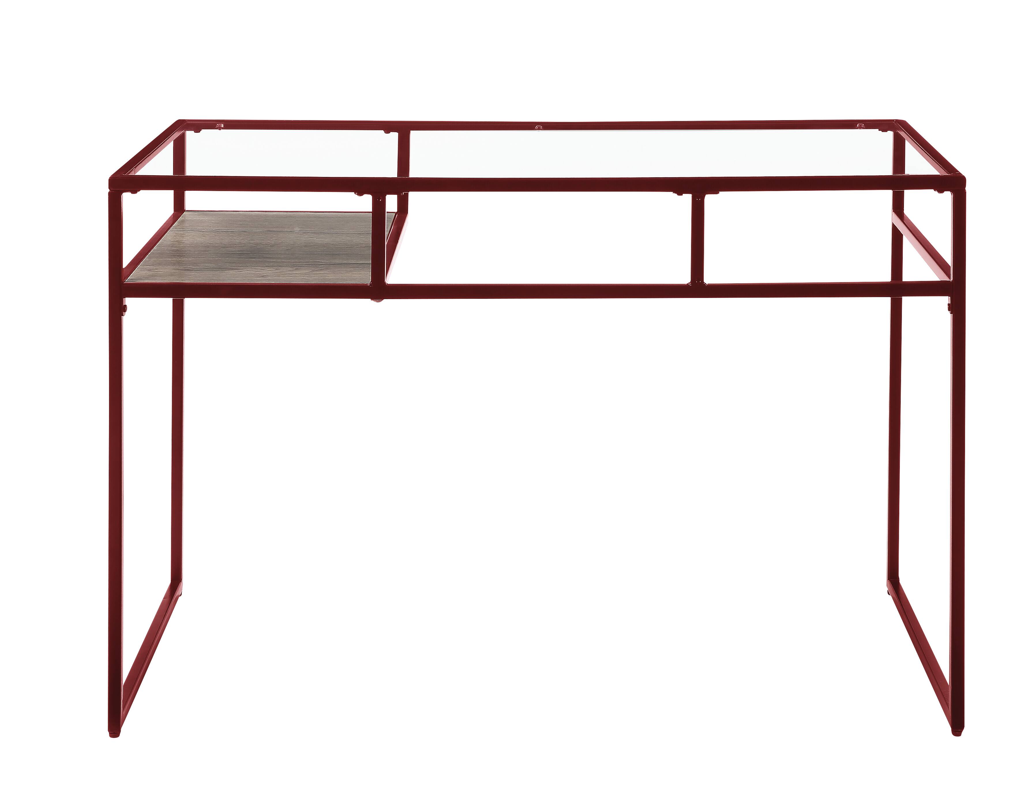 Back. TinyHomie - Yasin Glass Top and Red Finish Writing Desk - Red.