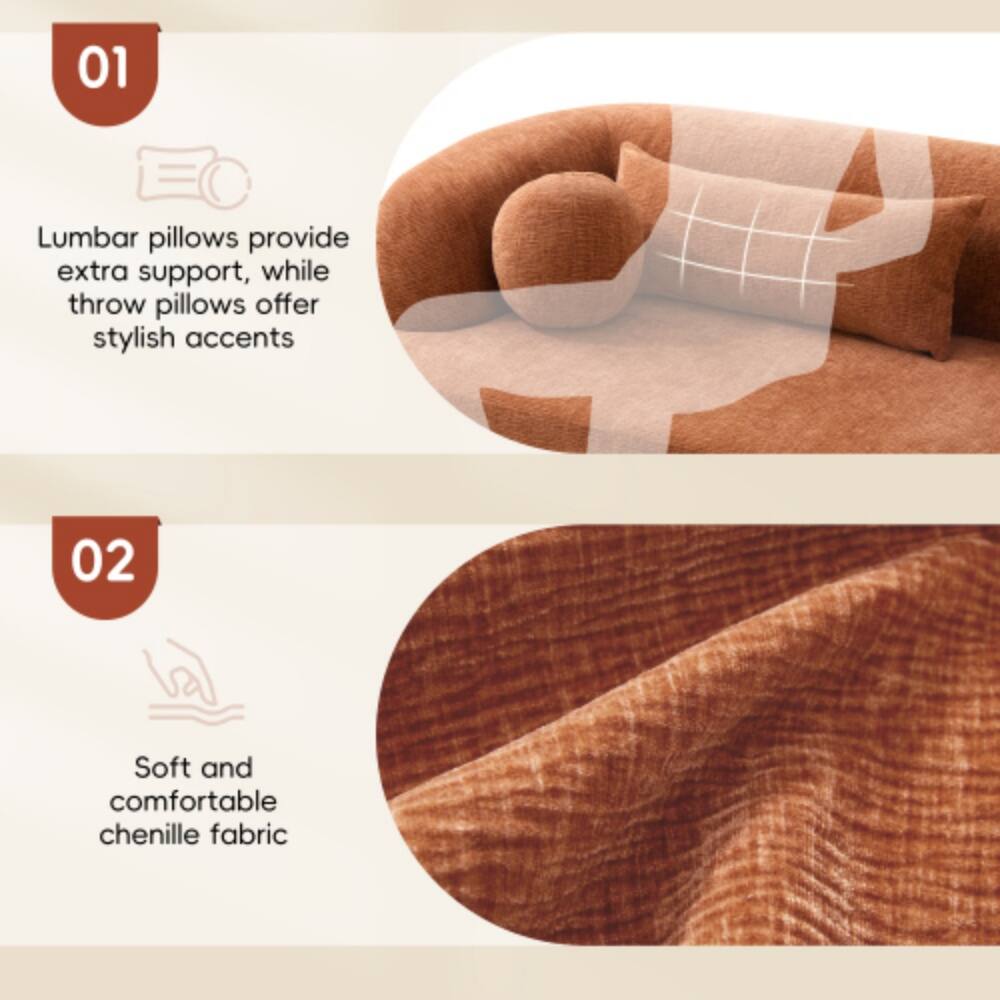 01 Lumbar pillows provide extra support, while throw pillows offer stylish accents  
02 Soft and comfortable chenille fabric