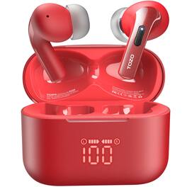 TOZO - T20 Wireless Earbuds, Bluetooth, 48.5H, LED Display, IPX8, Dual Mic ANC, 10mm, 2025 - Red
