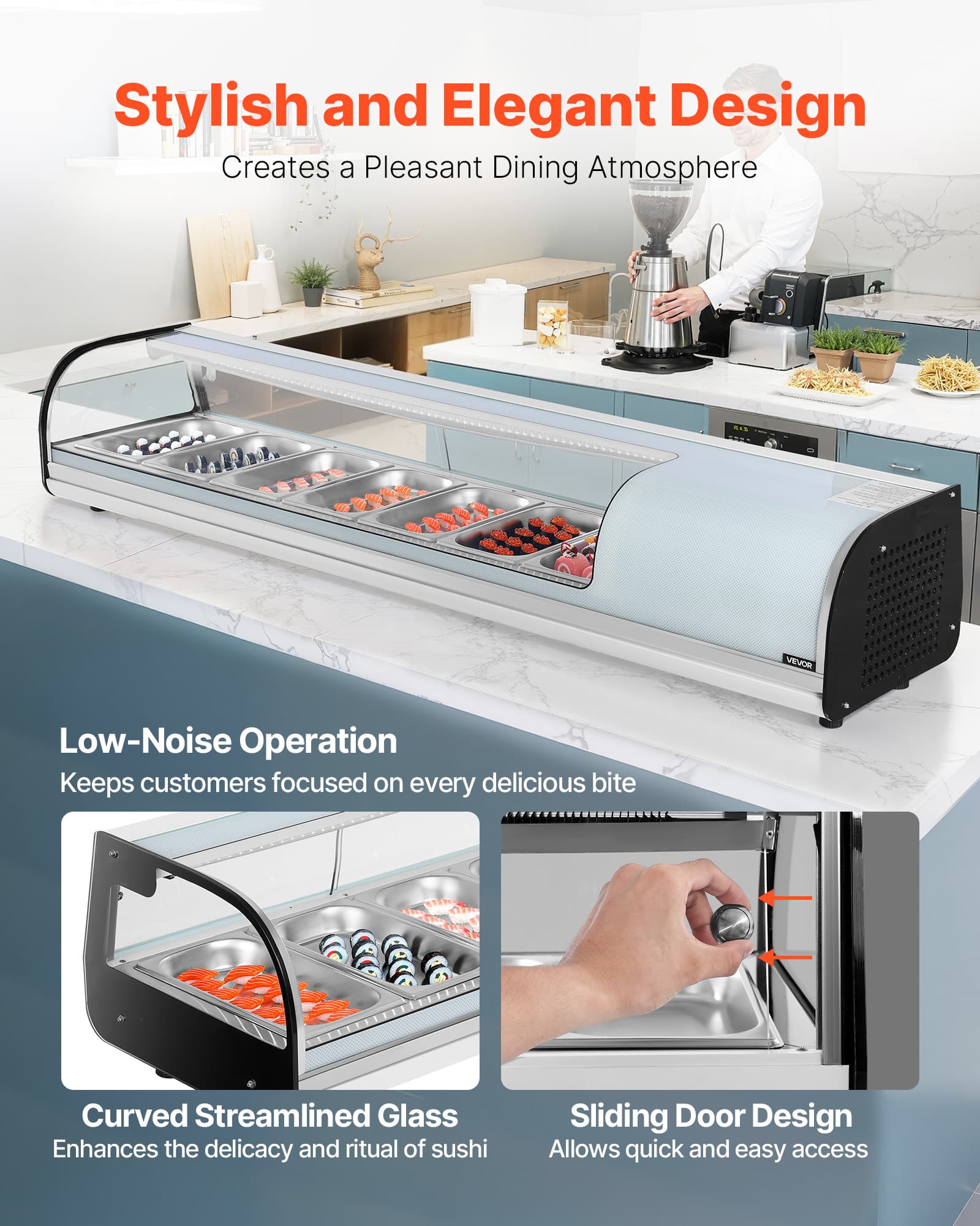 VEVOR Sushi Display Case Refrigerator, 2.5 Cu.ft Commercial Sushi