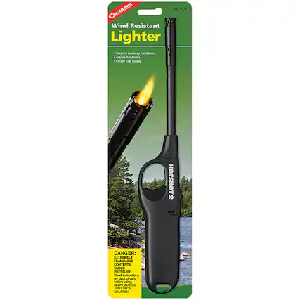 No. 0578 COCHLANS Wind Resistant Lighter
Stays lit in windy conditions
Adjustable flame
Visible fuel supply
HOTSHOT2
DANGER: EXTREMELY FLAMMABLE CONTENTS UNDER PRESSURE.
Read instructions on back of card before using.
KEEP LIGHTERS AWAY FROM CHILDREN.