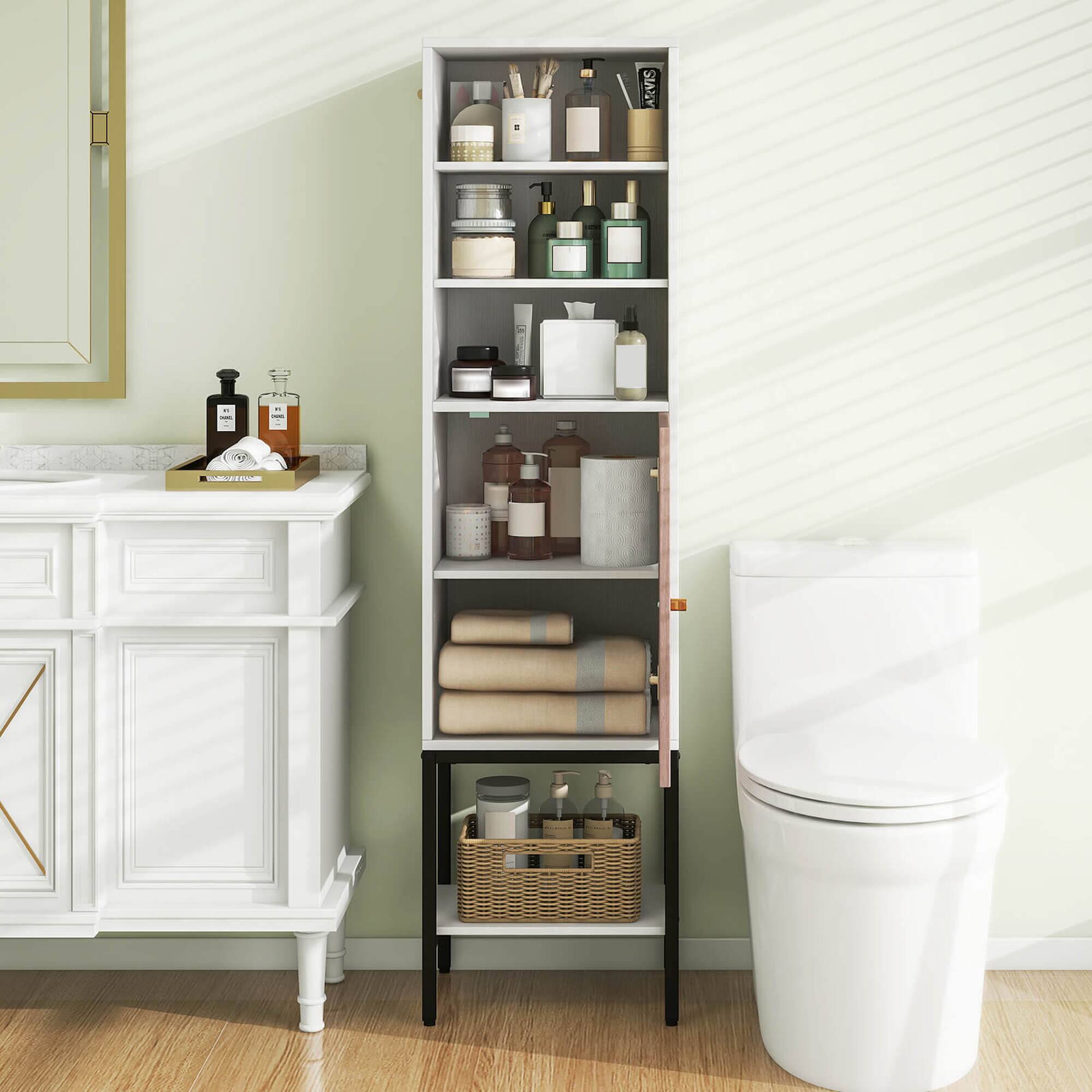 Alt View 4. Costway - Costway 57" Bathroom Tall Cabinet with 1 Door and 4 Shelves Freestanding Floor Cabinet White - White.