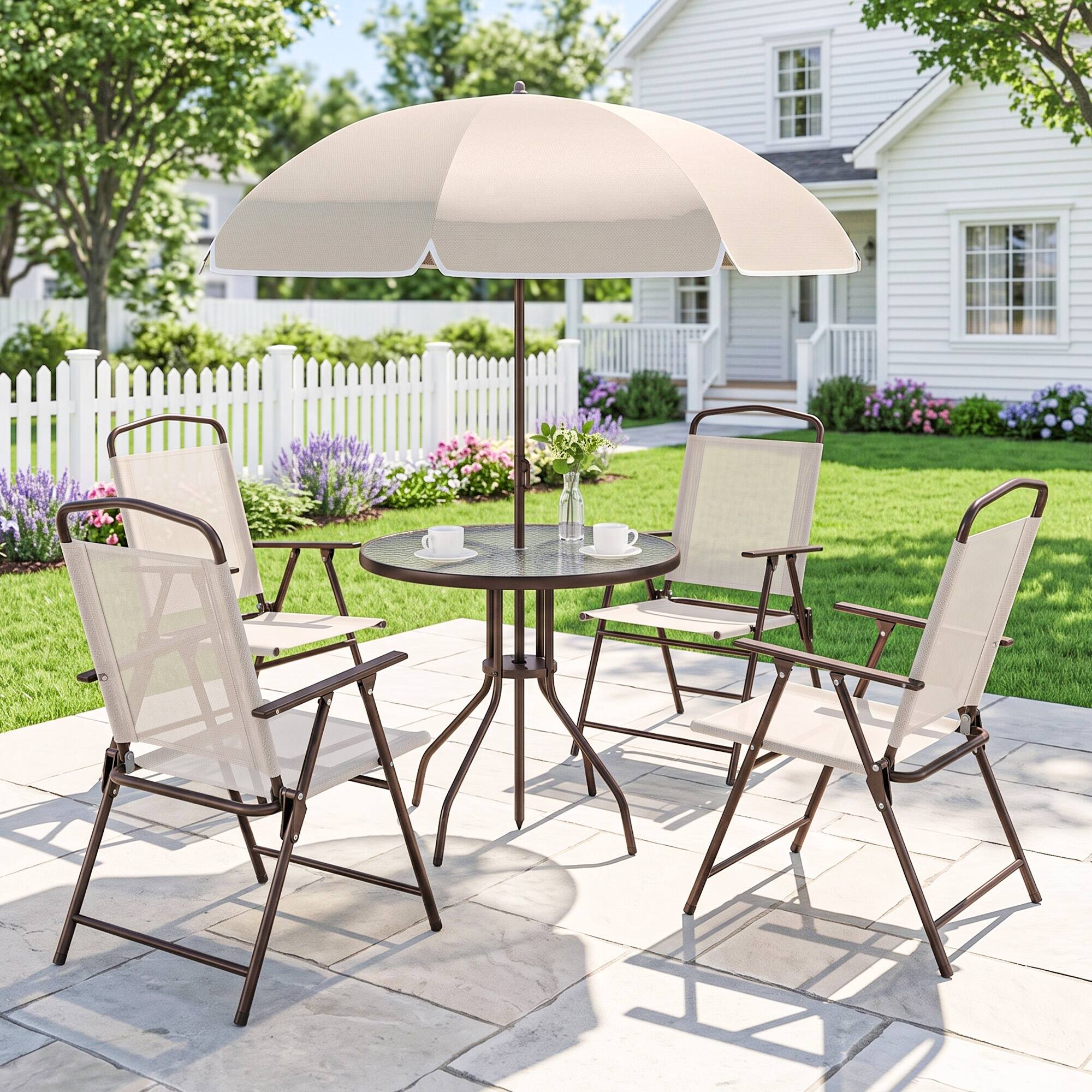 Alt View 1. Outsunny - Piece Patio Dining Set for 4 with Umbrella - Beige.