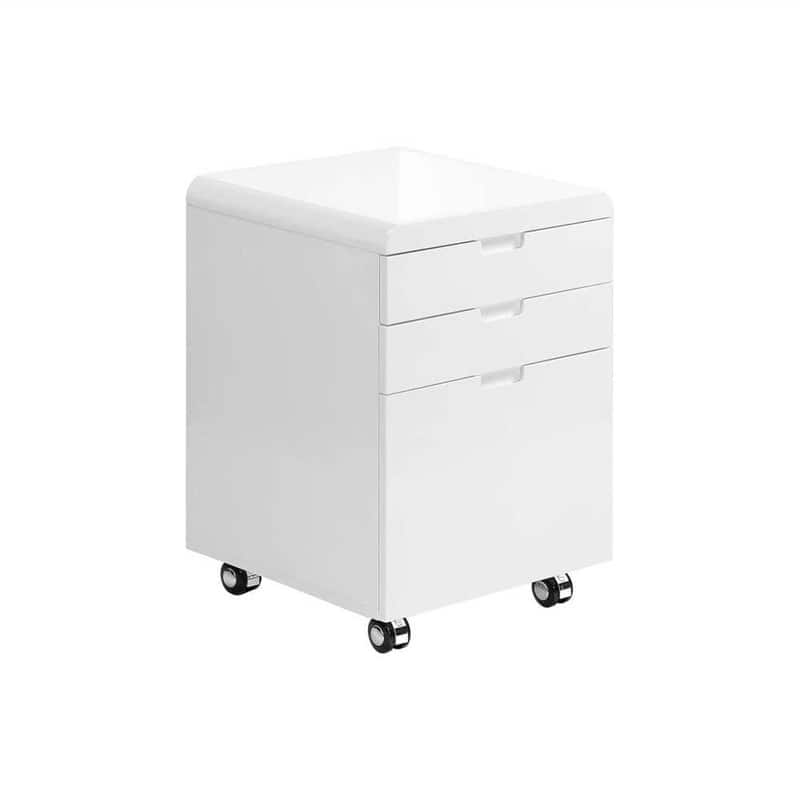 HTUTWOO - File Cabinet - 3-Drawer Rolling Mobile Storage Cabinet, Printer Stand, Office Organization, Glossy Laminate Finish - White