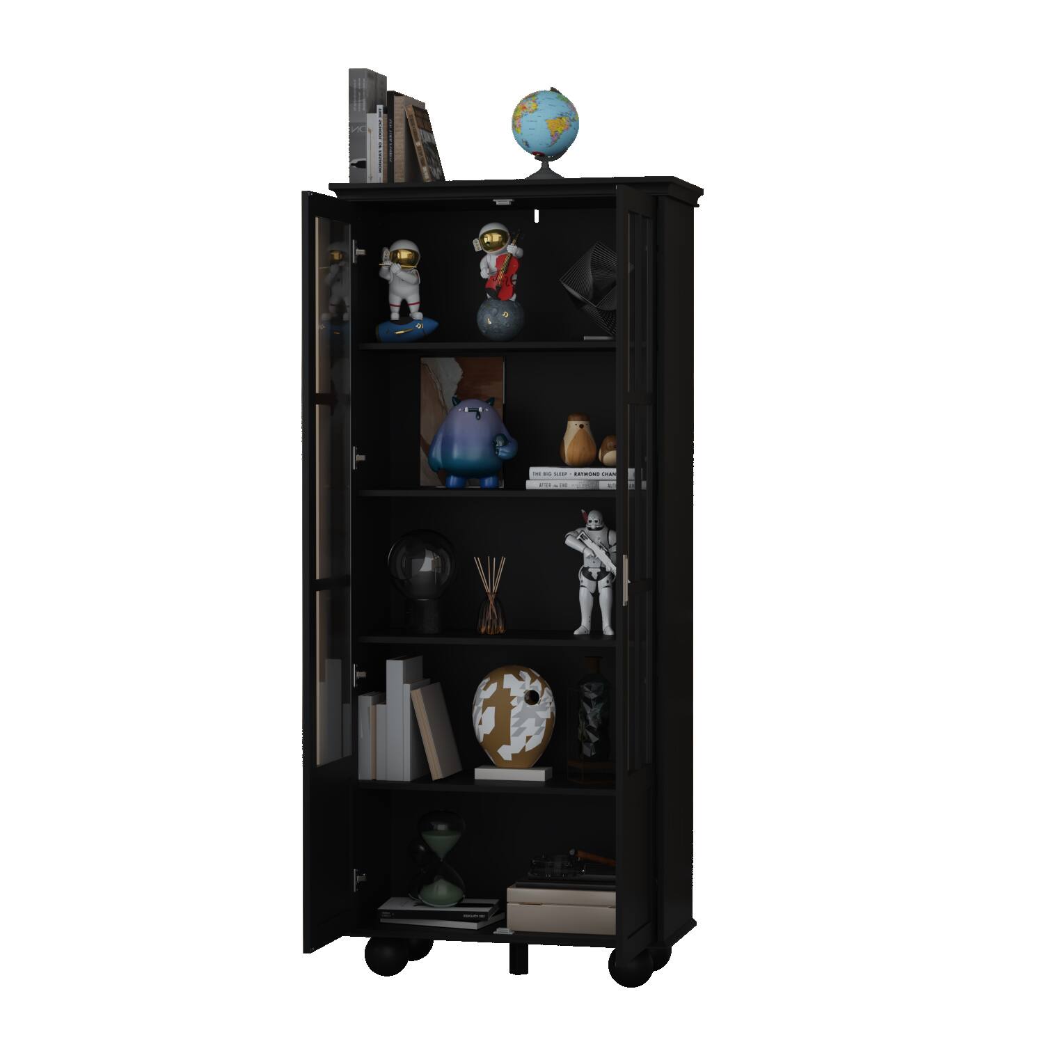 Angle. Famapy - Famapy Modern Display Cabinet with Acrylic Doors & Adjustable Shelves - Black.