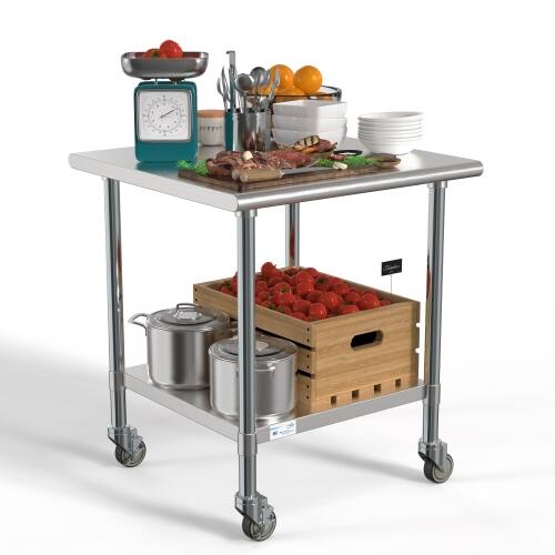 Alt View 8. Koolmore - 30" x 30" 18-Gauge 304 Stainless Steel Commercial Work Table with Casters, CT3030-18C. - Silver.