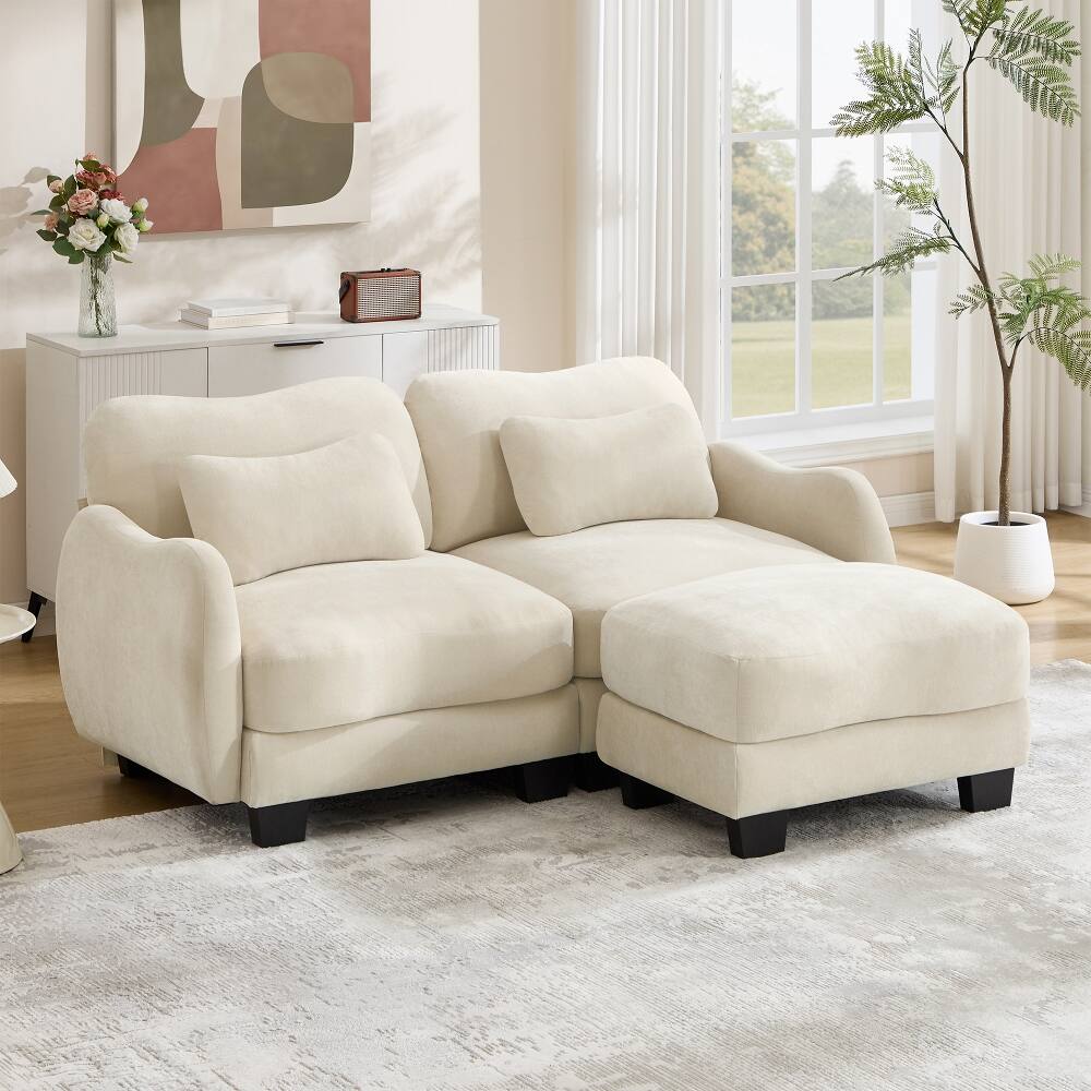 Angle. Loheer - Loheer Chenille L-Shaped Loveseat Sofa with Movable Ottoman Ergonomic Beige Couch for Living Room - Beige.