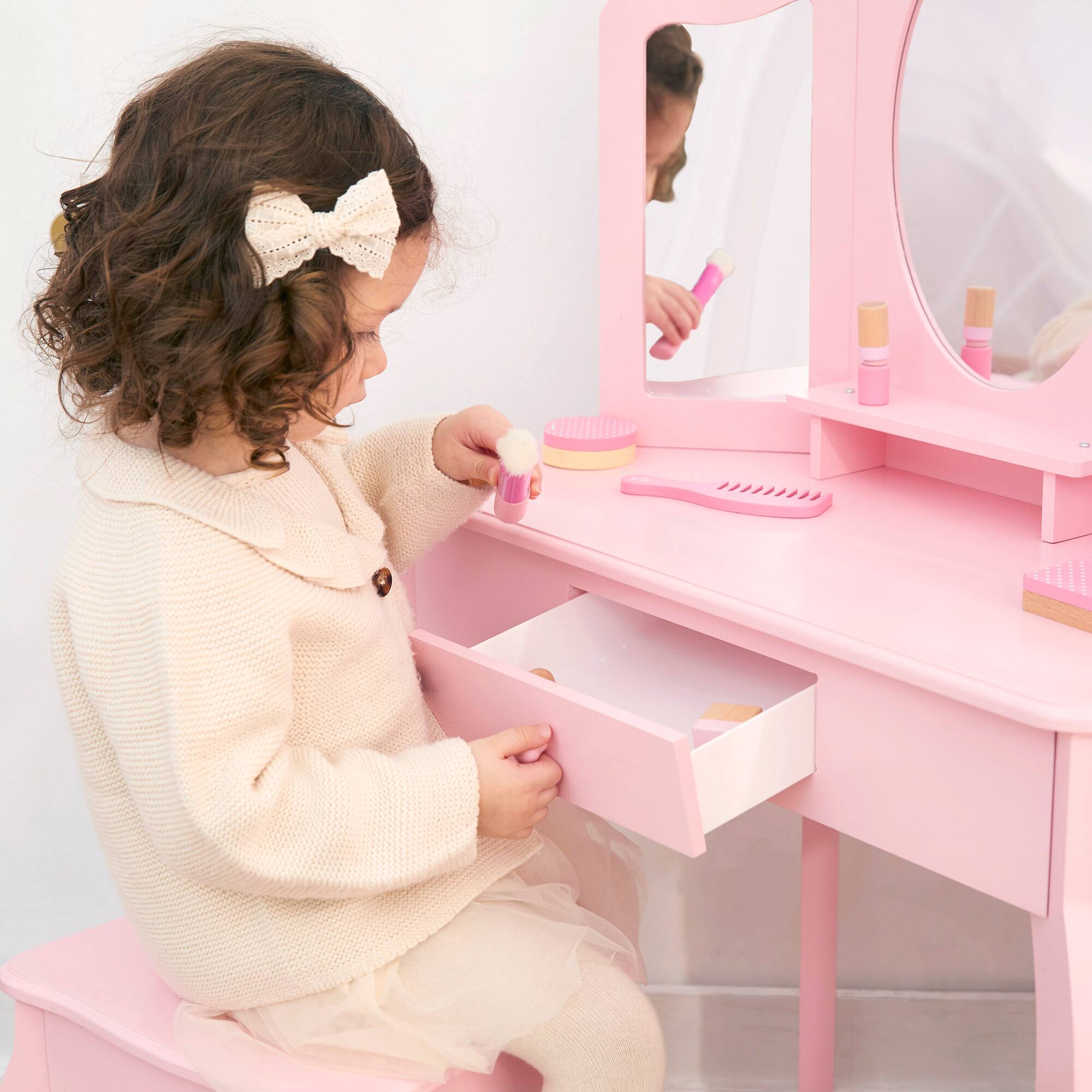 Alt View 1. Teamson Kids - Kids Vanity Table and Stool, Pink.