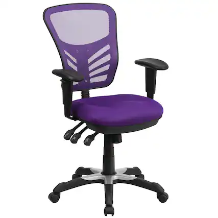 Front. Emma + Oliver - Mid-Back Mesh Triple Paddle Swivel Ergonomic Office Chair with Adjustable Arms - Purple/Black Frame.