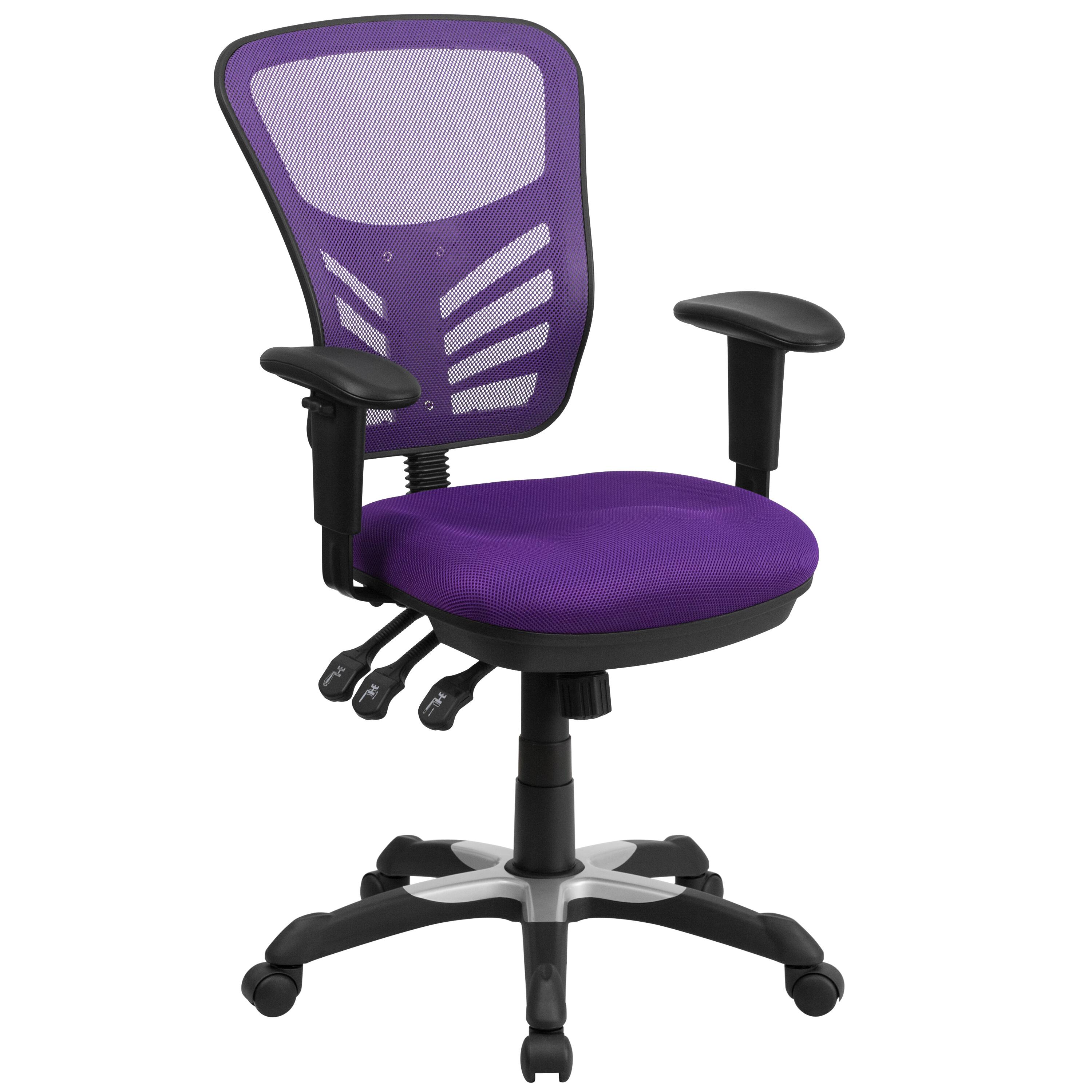 Front. Emma + Oliver - Mid-Back Mesh Triple Paddle Swivel Ergonomic Office Chair with Adjustable Arms - Purple/Black Frame.