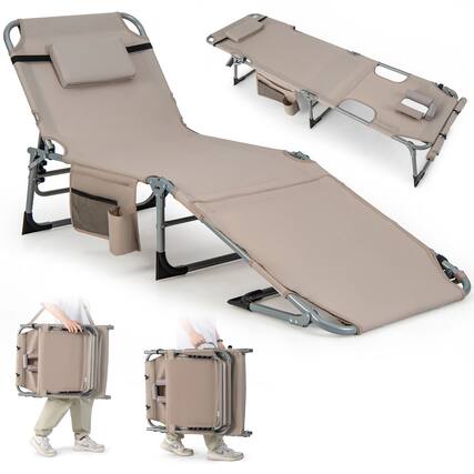 Front. Gymax - Gymax Outdoor Folding Chaise 5-Position Lounge Chair w/ Face Hole &Adjustable Footrest - Beige.