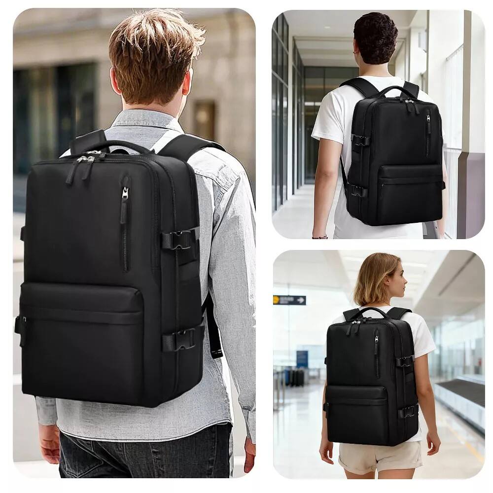Alt View 7. HONGGE - Expandable 20 to 30L Travel Backpack with 15.6 Inch Laptop Compartment and USB Charging Port - Black.