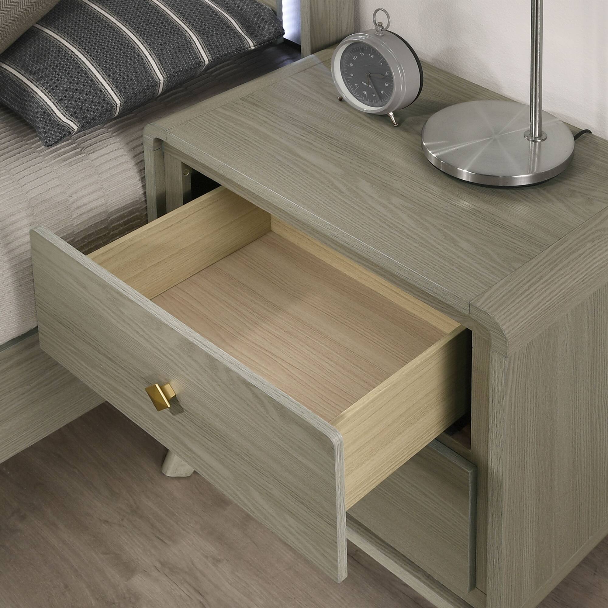 Angle. Vaczon - 25" Nightstand with Storage, 2-Drawer Bedside Table for Bedroom Easy Slide - Gray.