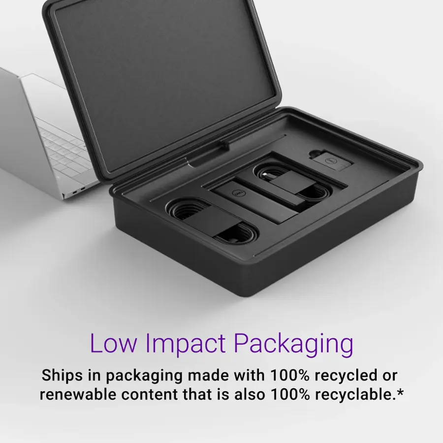 Low Impact Packaging Ships in packaging made with 100% recycled or renewable content that is also 100% recyclable.*