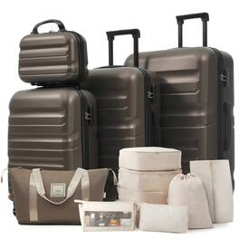 HTUTWOO - Hardshell ABS Luggage Set - Lightweight & Durable Suitcases, Dual Spinner Wheels, Carry-On & Check-In Sizes for Travel - Brown